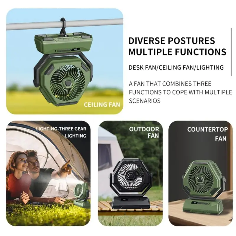 High Power Lighting Camping Fan Long Endurance Rotating Multi-Gear Ceiling Fan Rechargeable Low Noise Outdoor Fan
High Power Lighting Camping Fan Long Endurance Rotating Multi-Gear Ceiling Fan Rechargeable Low Noise Outdoor Fan