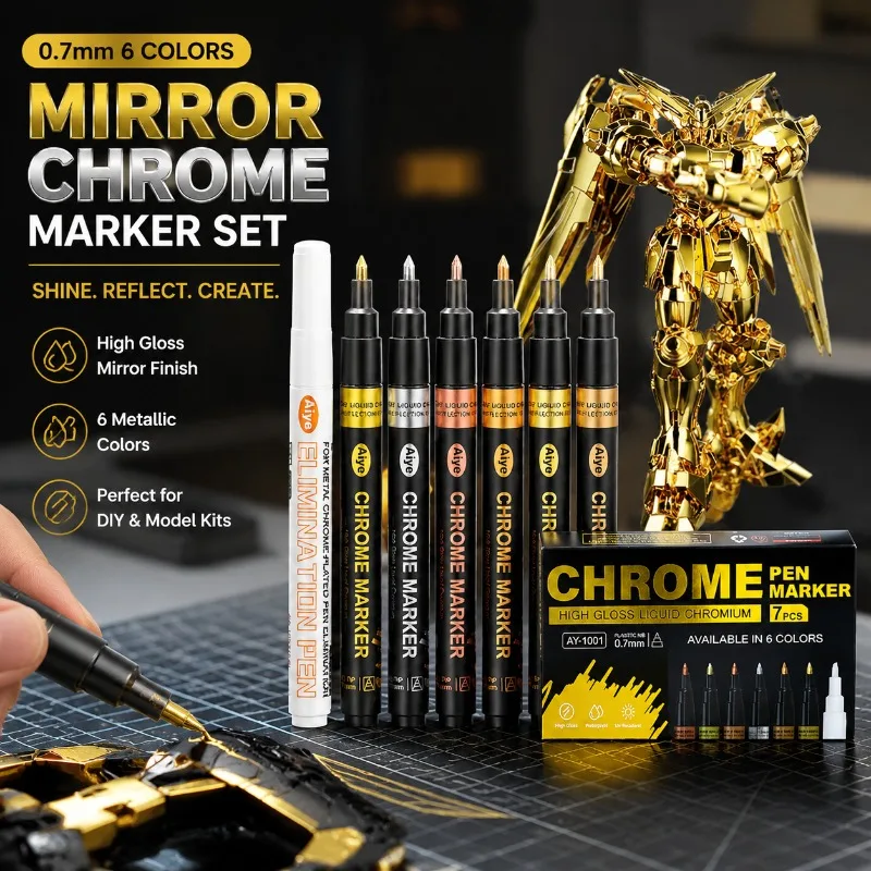 Chrome Plated Mirror Marker High Gloss Metallic Paint Pen Model Silver Gold Coloring Tool Electroplated Retouching Pen Bright
Chrome Plated Mirror Marker High Gloss Metallic Paint Pen Model Silver Gold Coloring Tool Electroplated Retouching Pen Bright