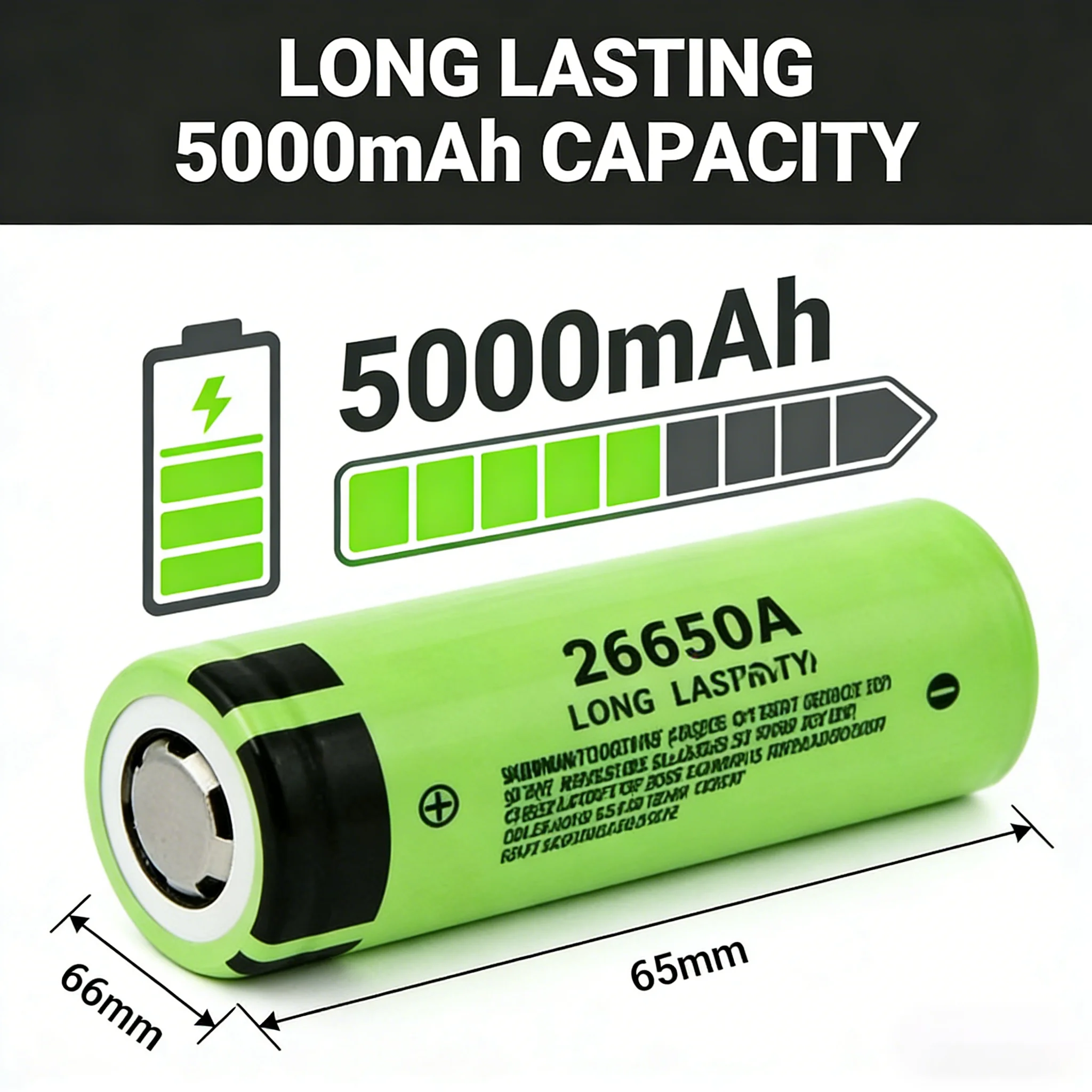 Original 26650A 5000mAh 3.7V Li-ion Battery 50A High Drain Rechargeable Battery for LED Flashlight and High-Intensity Devices
Original 26650A 5000mAh 3.7V Li-ion Battery 50A High Drain Rechargeable Battery for LED Flashlight and High-Intensity Devices