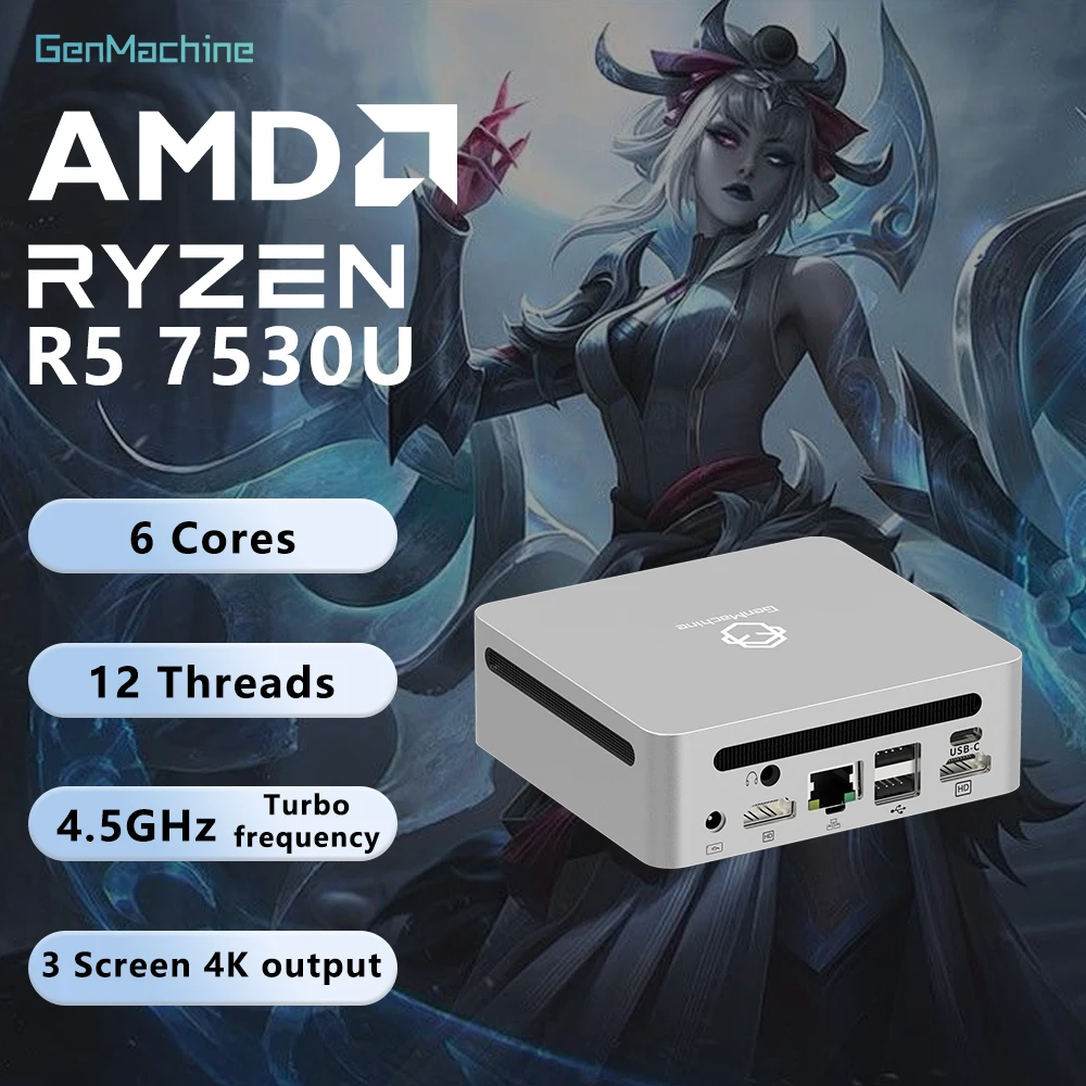 GenMachine AMD Ryzen 5 7530U DDR4 8G RAM 256G ROM Win 11 MINI PC 4 Core 8 Thread 3.6GHz TDP 15W WIFI6 diy gaming Mini Pc Gamer
GenMachine AMD Ryzen 5 7530U DDR4 8G RAM 256G ROM Win 11 MINI PC 4 Core 8 Thread 3.6GHz TDP 15W WIFI6 diy gaming Mini Pc Gamer