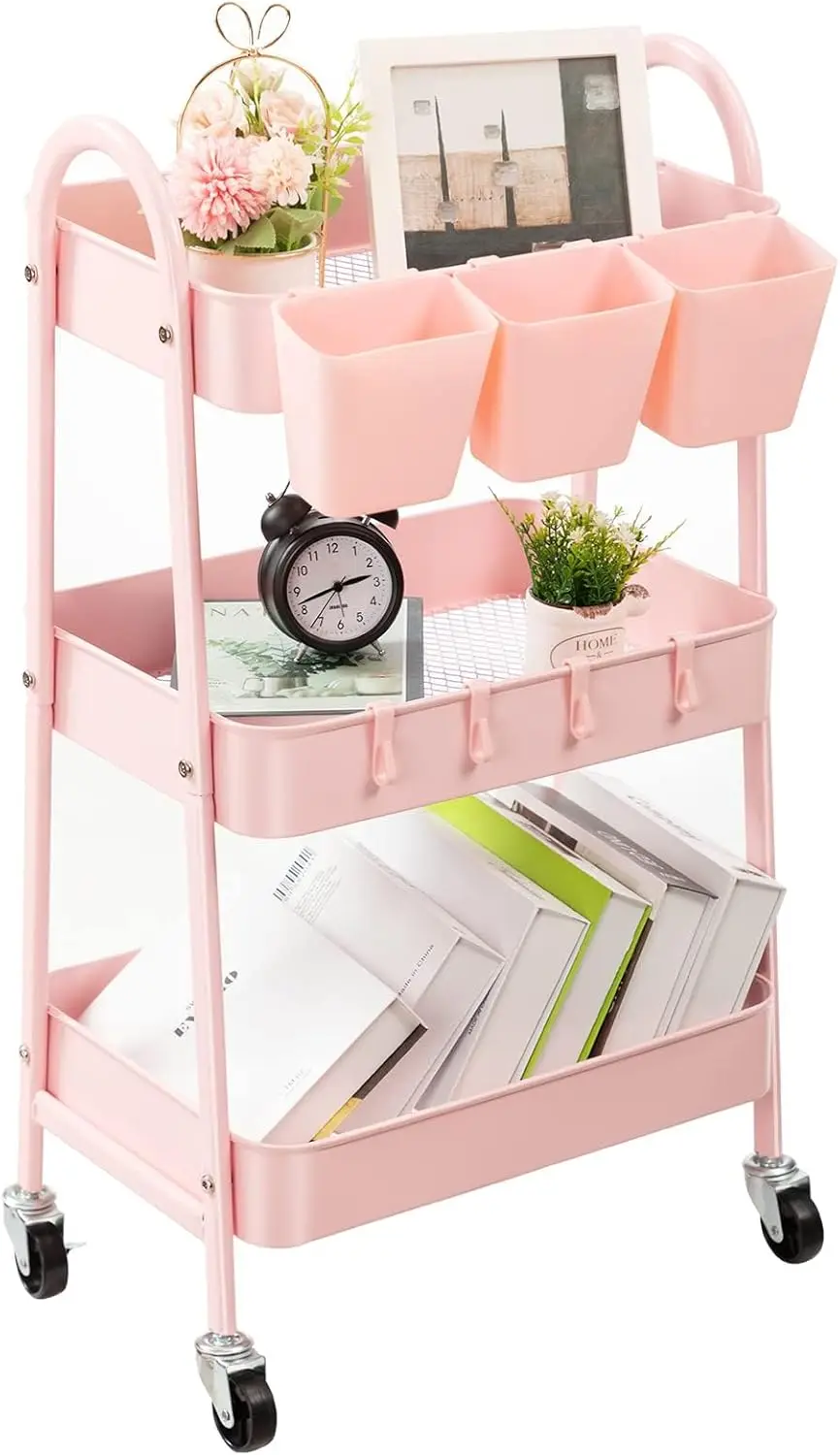 Трехуровневая тележка на колесиках с фиксаторами, подвесными кружками и крючками для кухни, ванной, офиса, мастерской, розовая
Трехуровневая тележка на колесиках с фиксаторами, подвесными кружками и крючками для кухни, ванной, офиса, мастерской, розовая
