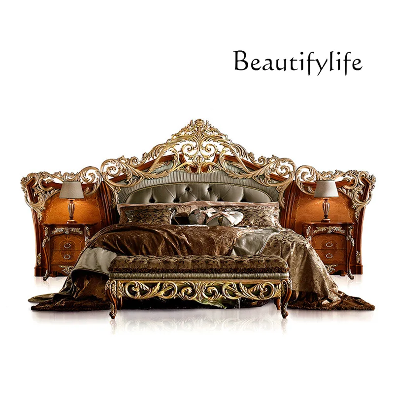 French court solid wood luxury fabric double bed carving European retro bed furniture
French court solid wood luxury fabric double bed carving European retro bed furniture