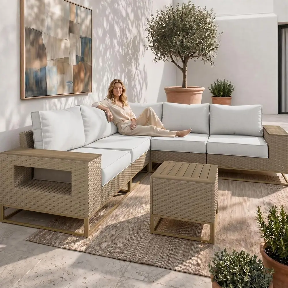 6-Piece Outdoor Patio Sectional Set with Storage, Thick Cushions, L-Shaped for Deck or Backyard, Ivory White
6-Piece Outdoor Patio Sectional Set with Storage, Thick Cushions, L-Shaped for Deck or Backyard, Ivory White