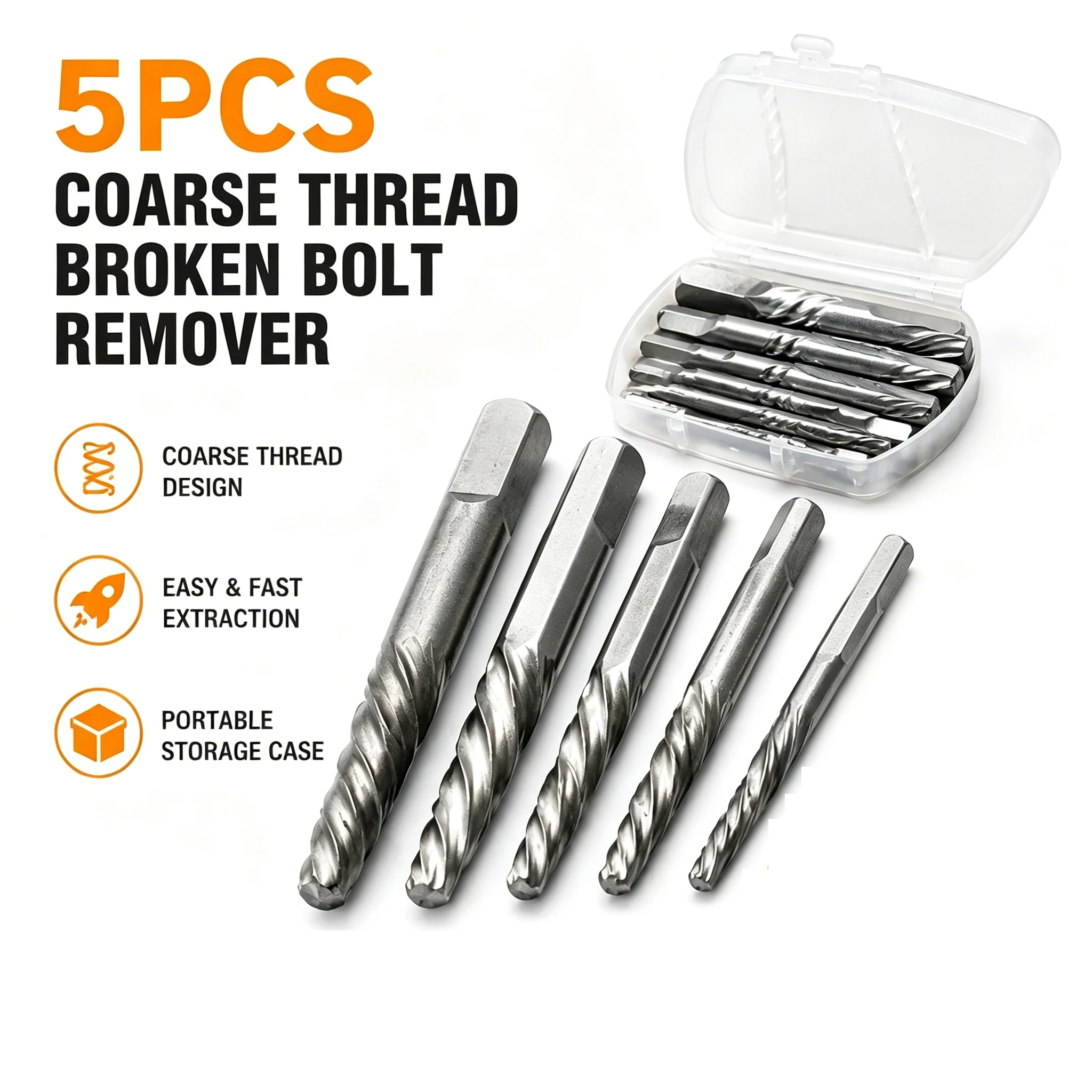 5pc Coarse & Fine Teeth Water Tap Thread Remover, 5pc Broken Screw Head Extractor Screwdriver Kit With Plastic Storage Case
5pc Coarse & Fine Teeth Water Tap Thread Remover, 5pc Broken Screw Head Extractor Screwdriver Kit With Plastic Storage Case
