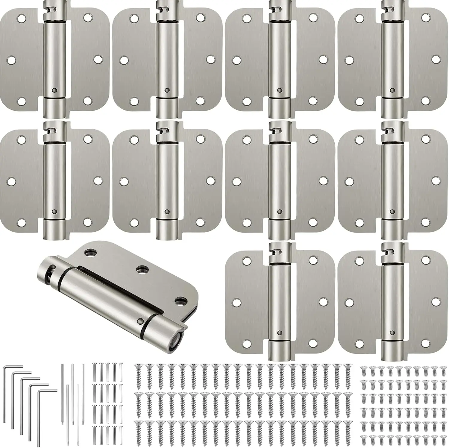 10 Pcs Self Closing Door Hinge 3.5'' Spring Loaded Automatic Adjustable Tension for Garage, 5/8'' Radius Corners Silver
10 Pcs Self Closing Door Hinge 3.5'' Spring Loaded Automatic Adjustable Tension for Garage, 5/8'' Radius Corners Silver