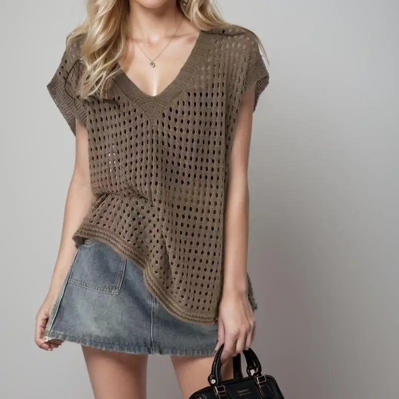 Dimanaf 2024 New T-Shirt Women Knitting Lace Vest V-Neck Hollow Sleeveless Summer Style Tops Tees Loose Basic Pink
Dimanaf 2024 New T-Shirt Women Knitting Lace Vest V-Neck Hollow Sleeveless Summer Style Tops Tees Loose Basic Pink