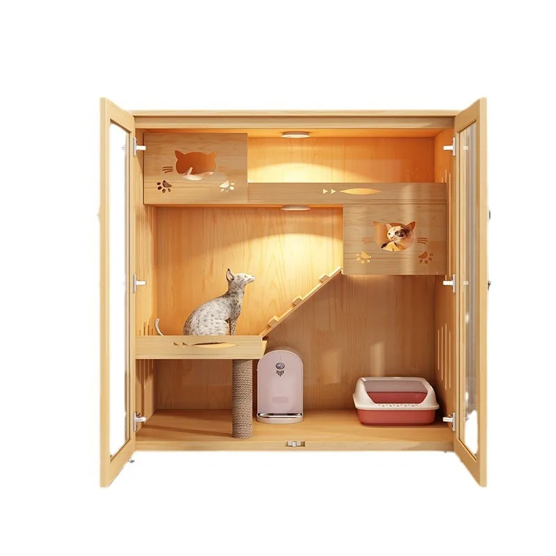 Solid wood cat house cat villa household indoor cage with toilet integrated
Solid wood cat house cat villa household indoor cage with toilet integrated