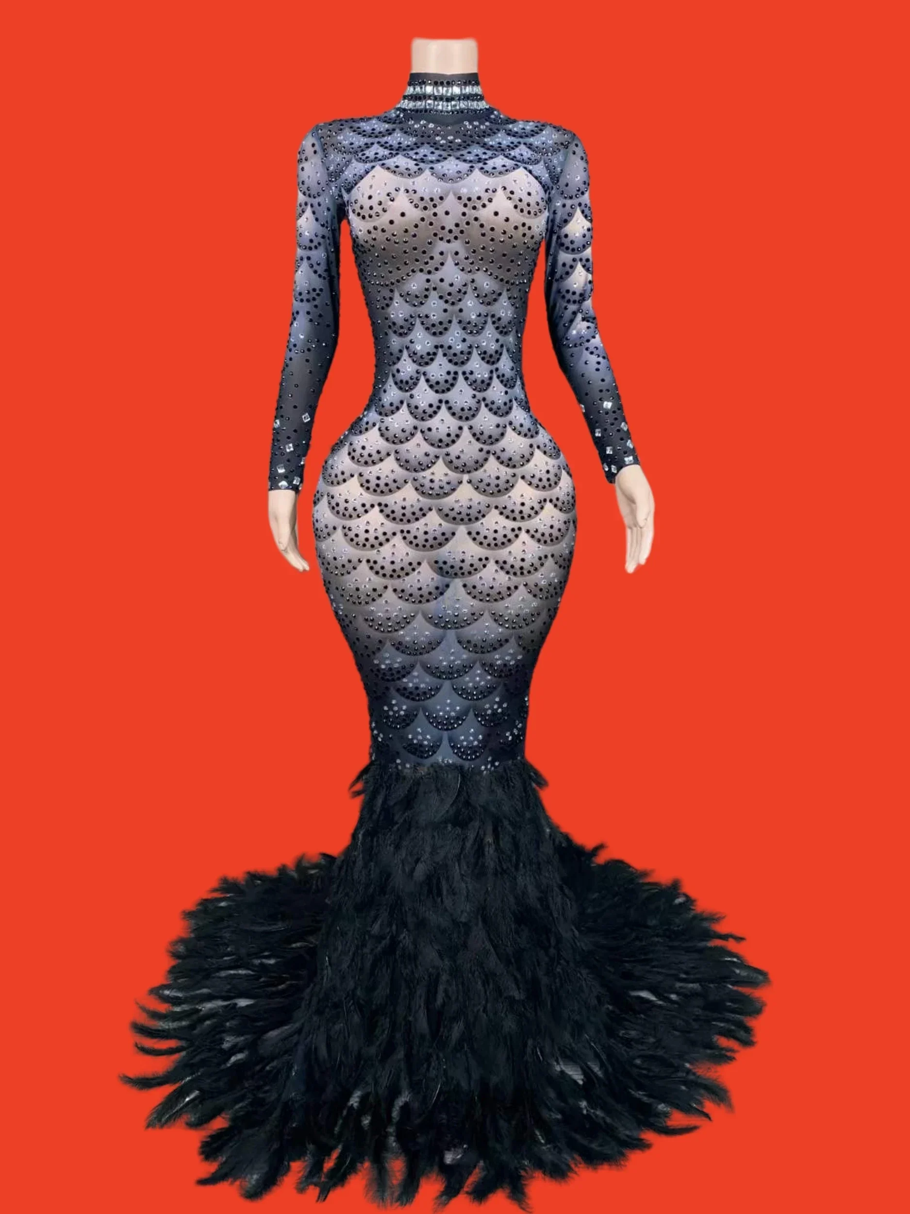 Women Black Feather Rhinestone Birthday Queen Dress Long Sleeve Fishscale Pattern Drag Queen Outfit
Women Black Feather Rhinestone Birthday Queen Dress Long Sleeve Fishscale Pattern Drag Queen Outfit