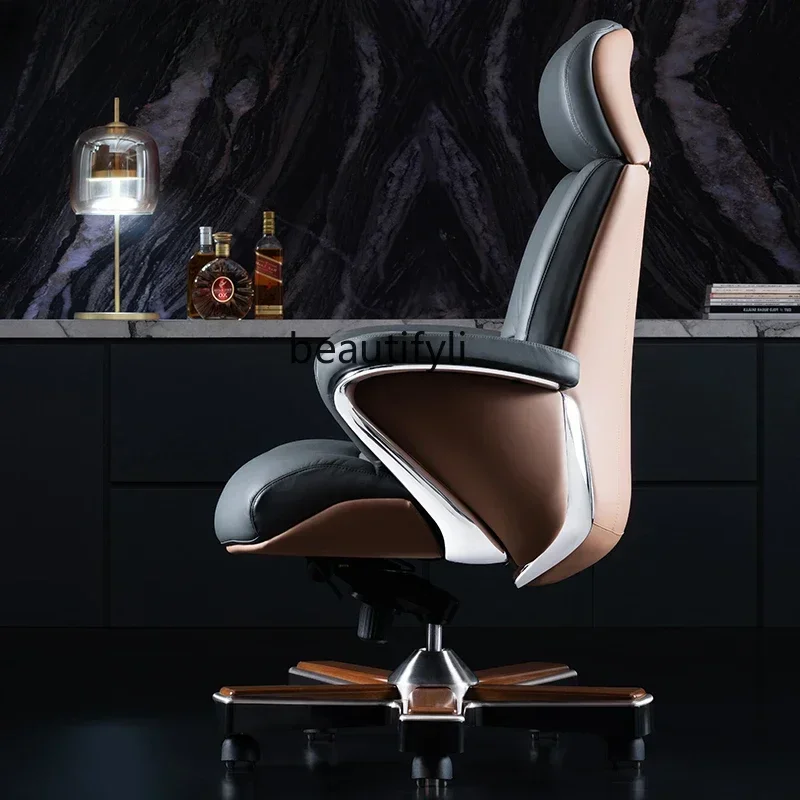 Italian light luxury leather boss office chair cowhide big class, comfortable president turn, computer chair can lie down
Italian light luxury leather boss office chair cowhide big class, comfortable president turn, computer chair can lie down