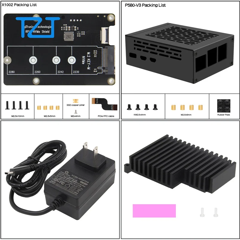 TZT X1002 PCIe to M.2 NVMe SSD Expansion Board + P580 Metal Case + H509/H505/H500 Passive Heatsink + PD27W US/EU Plug
TZT X1002 PCIe to M.2 NVMe SSD Expansion Board + P580 Metal Case + H509/H505/H500 Passive Heatsink + PD27W US/EU Plug