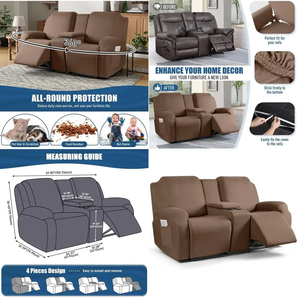 4-Piece Polyester Stretch Loveseat Cover Set with Middle Console, Washable Sofa Protector for Reclining Loveseats, Light Coffee
4-Piece Polyester Stretch Loveseat Cover Set with Middle Console, Washable Sofa Protector for Reclining Loveseats, Light Coffee
