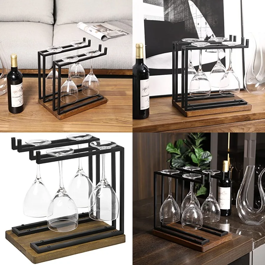 Industrial Metal Wine Glass Rack Holder Stand with 2 Hanger Bars and Rustic Wooden Base, Countertop Hanging Stemware Holder
Industrial Metal Wine Glass Rack Holder Stand with 2 Hanger Bars and Rustic Wooden Base, Countertop Hanging Stemware Holder