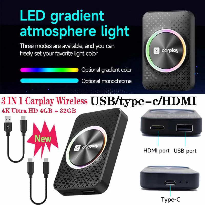 New 3 in 1 Android Box CarPlay 6 big Core Android Auto Wireless CarPlay Adapter OTA Upgrade 4K HD Multi-media playback 4+32G
New 3 in 1 Android Box CarPlay 6 big Core Android Auto Wireless CarPlay Adapter OTA Upgrade 4K HD Multi-media playback 4+32G