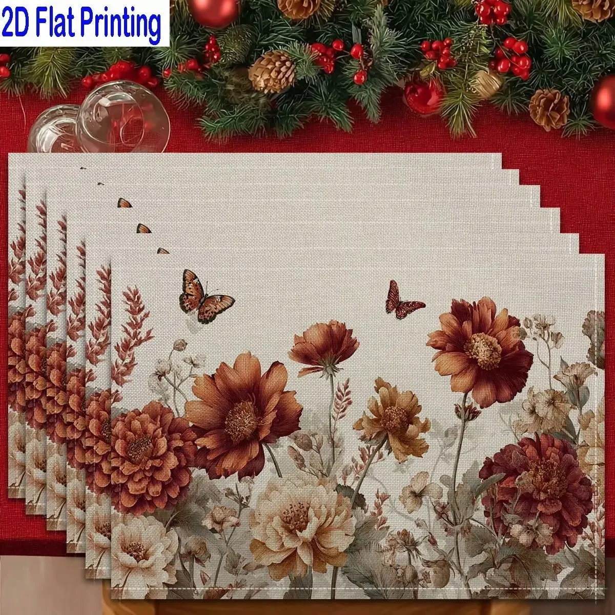 4PCs 2D Flat Printed Burnt Orange Floral Butterfly Vintage Style Table Mats, Placemats, Heat-Resistant Kitchen Table Mats, Home Restaurant Table Mats, Outdoor Picnic Table Cloth Mats, Etc
4PCs 2D Flat Printed Burnt Orange Floral Butterfly Vintage Style Table Mats, Placemats, Heat-Resistant Kitchen Table Mats, Home Restaurant Table Mats, Outdoor Picnic Table Cloth Mats, Etc