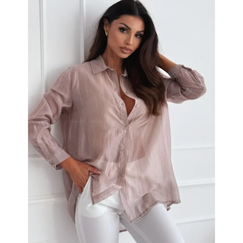 2025 New Lightweight Perspective Shirt Spring Summer Long Sleeve Lapel Long-sleeved Button-down Shiny Stripes Shirts For Women
2025 New Lightweight Perspective Shirt Spring Summer Long Sleeve Lapel Long-sleeved Button-down Shiny Stripes Shirts For Women