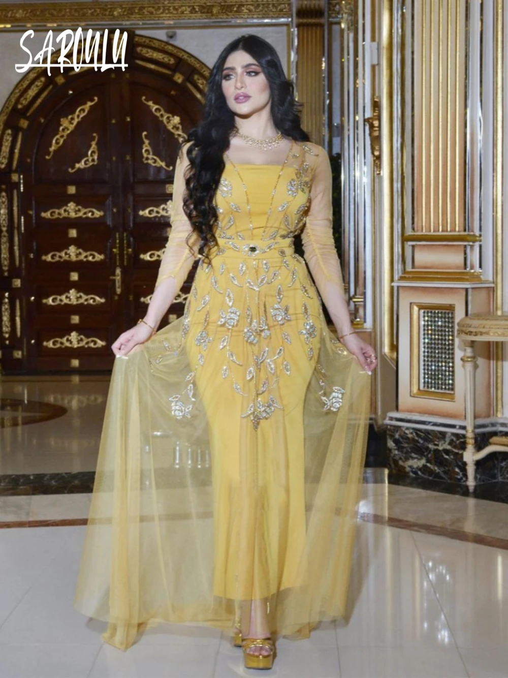 Elegant Yellow Caftan Evening Dress Delicate Hot Sale Beaded Women Cocktail Formal Events Wear Muslim Long Robe For Party
Elegant Yellow Caftan Evening Dress Delicate Hot Sale Beaded Women Cocktail Formal Events Wear Muslim Long Robe For Party