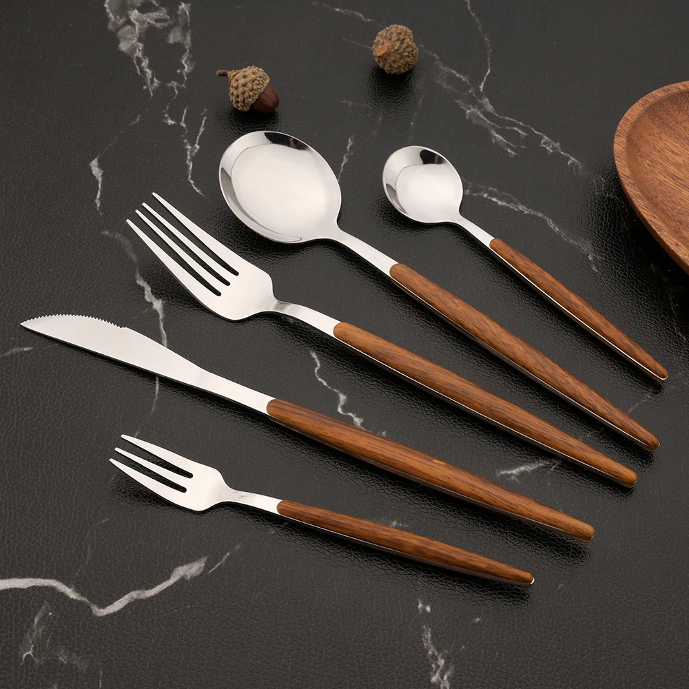 Western Stainless Steel Tableware 20Pcs Knife Fork Spoons Dinnerware Cutlery Set Imitation Wooden Handle Silverware Flatware
Western Stainless Steel Tableware 20Pcs Knife Fork Spoons Dinnerware Cutlery Set Imitation Wooden Handle Silverware Flatware