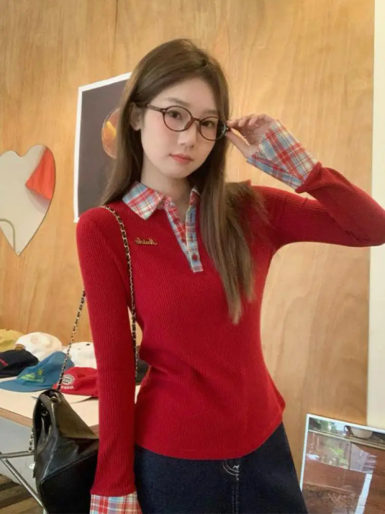 Korean Fashion Vintage Women Red Patchwork Plaid Long Sleeve Button Sweater Autumn Winter Versatile Pullover Knit Tops 2024 Chic
Korean Fashion Vintage Women Red Patchwork Plaid Long Sleeve Button Sweater Autumn Winter Versatile Pullover Knit Tops 2024 Chic