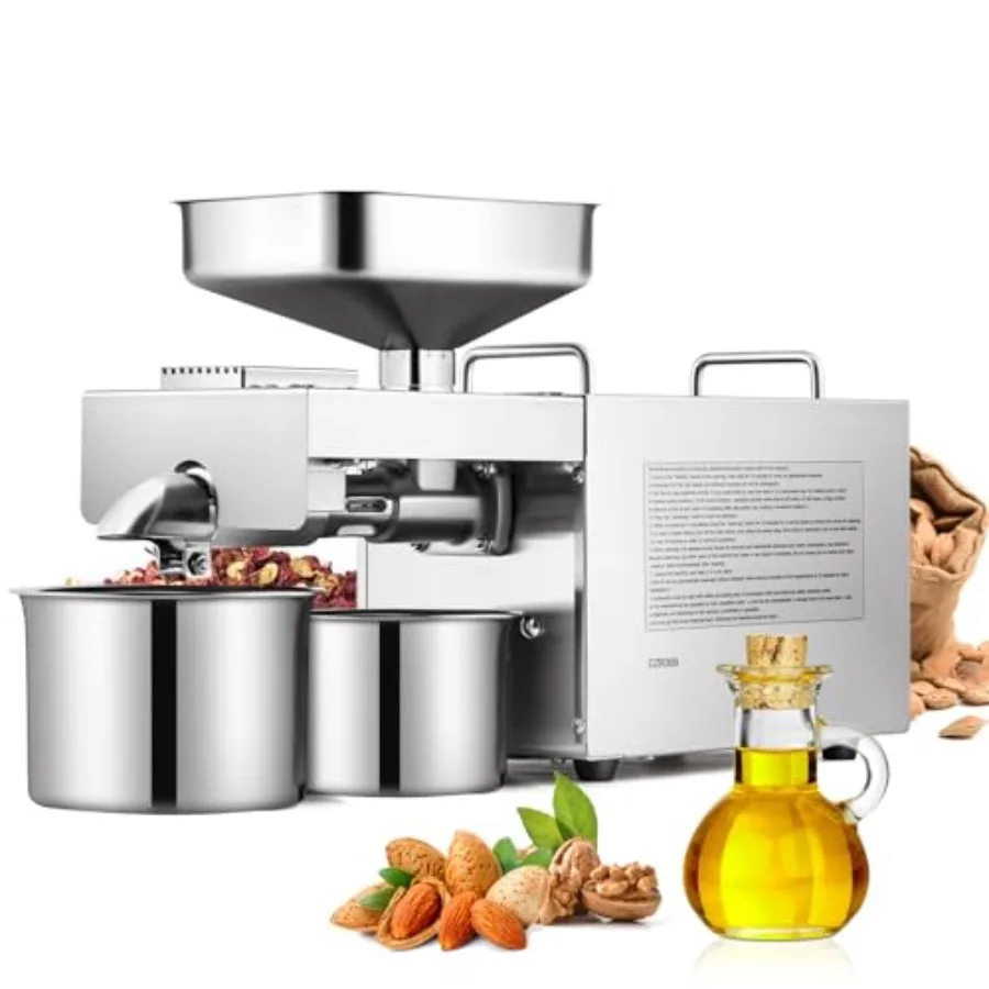 Commercial oil press machine for nuts and seeds, stainless steel construction, silver color, 1500W cold/hot pressing, high oil
Commercial oil press machine for nuts and seeds, stainless steel construction, silver color, 1500W cold/hot pressing, high oil