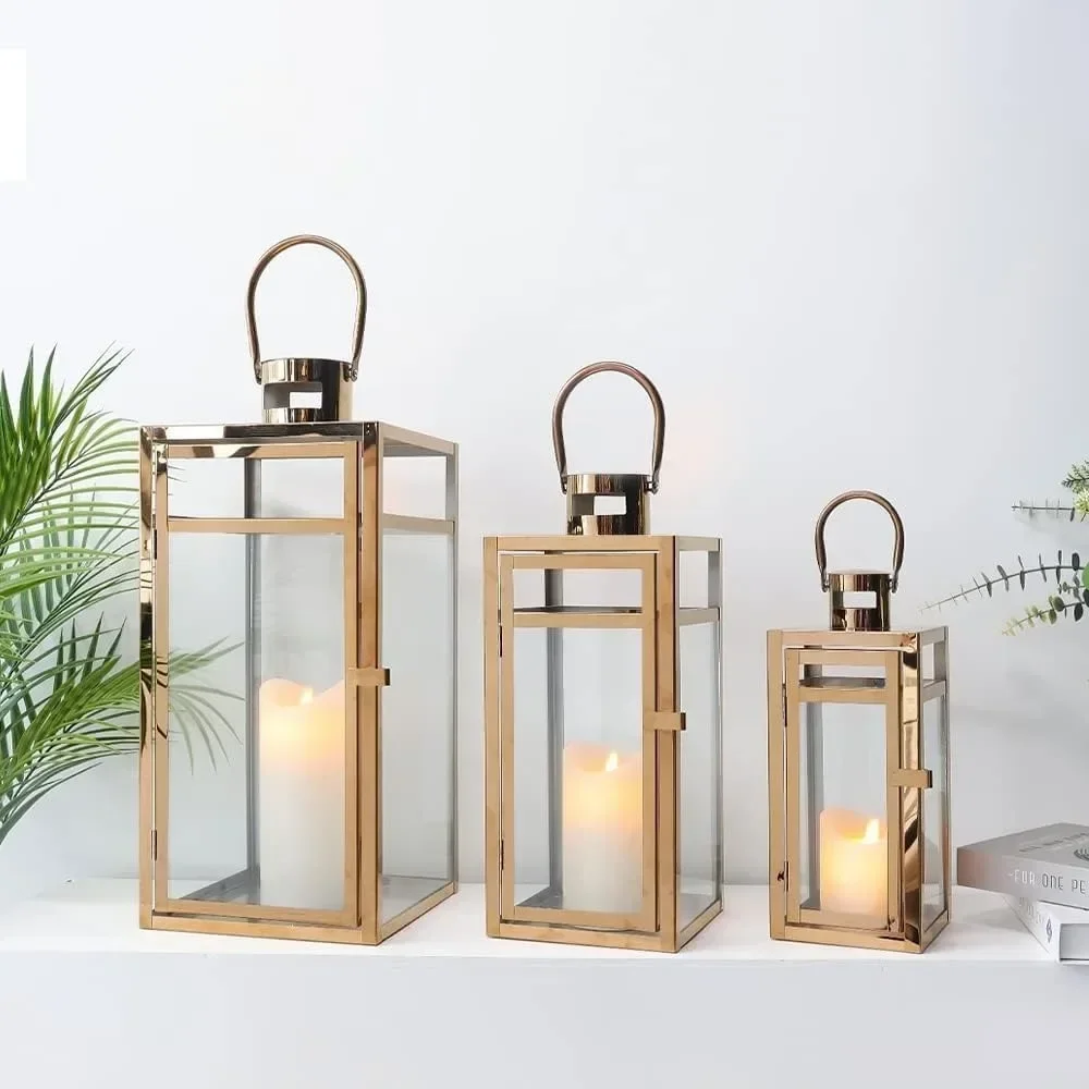 Stainless Steel Candle Lantern with Clear Glass Panel, Metal Candle Holder, Outdoor Home Decoration, Perfect for Event, 3
Stainless Steel Candle Lantern with Clear Glass Panel, Metal Candle Holder, Outdoor Home Decoration, Perfect for Event, 3