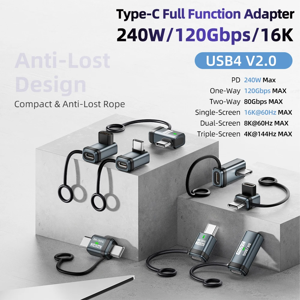 USB4 V2 90 Degree Type C Angle Adapter 120Gbps Thunderbolt 5 4 3 Elbow Adapter 240W USB-C Cable Connector 80Gbps for MacBook Air
USB4 V2 90 Degree Type C Angle Adapter 120Gbps Thunderbolt 5 4 3 Elbow Adapter 240W USB-C Cable Connector 80Gbps for MacBook Air