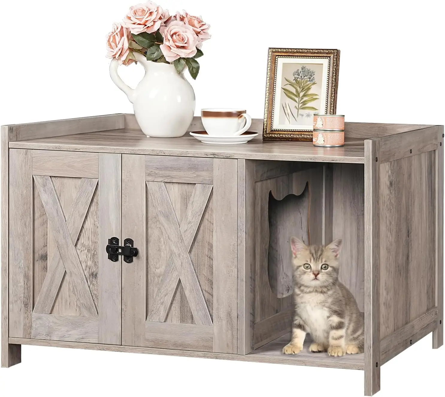 Hidden Cat Litter Box Furniture with Divider, Wooden End Table Nightstand, Large Indoor Cat House, Greige
Hidden Cat Litter Box Furniture with Divider, Wooden End Table Nightstand, Large Indoor Cat House, Greige