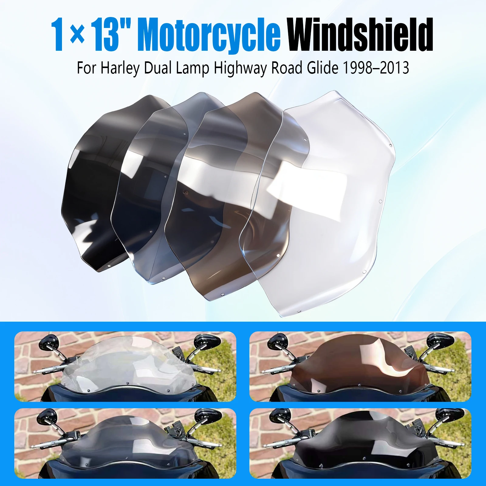 1Pcs 13”Motorcycle Windshield ABS Windscreen For Harley Dual Lamp Highway Road Glide1998-2013 Fairing Deflector Wave Windshield
1Pcs 13”Motorcycle Windshield ABS Windscreen For Harley Dual Lamp Highway Road Glide1998-2013 Fairing Deflector Wave Windshield
