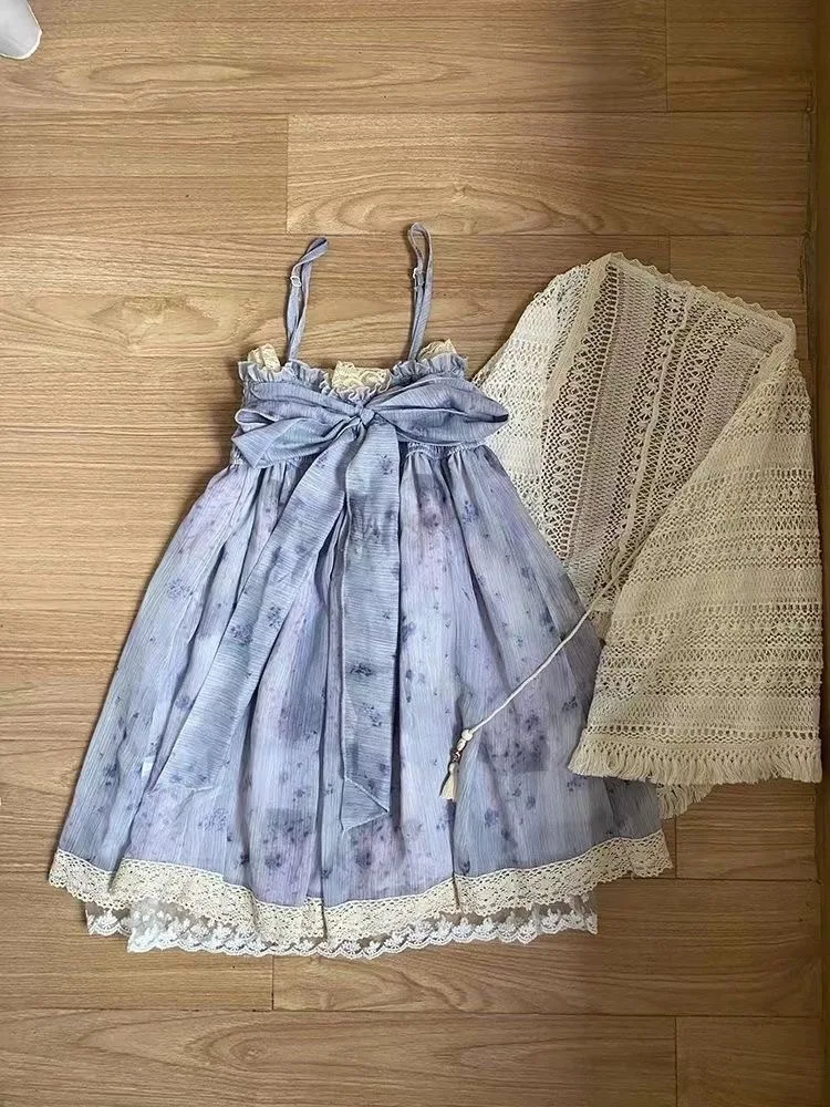 French Elegant Sweet Retro 2 Piece Set Women Lace Cardigan + Bow Sling Dress New Aesthetic Vintage Y2K Fashion Fit Chic Outfits
French Elegant Sweet Retro 2 Piece Set Women Lace Cardigan + Bow Sling Dress New Aesthetic Vintage Y2K Fashion Fit Chic Outfits