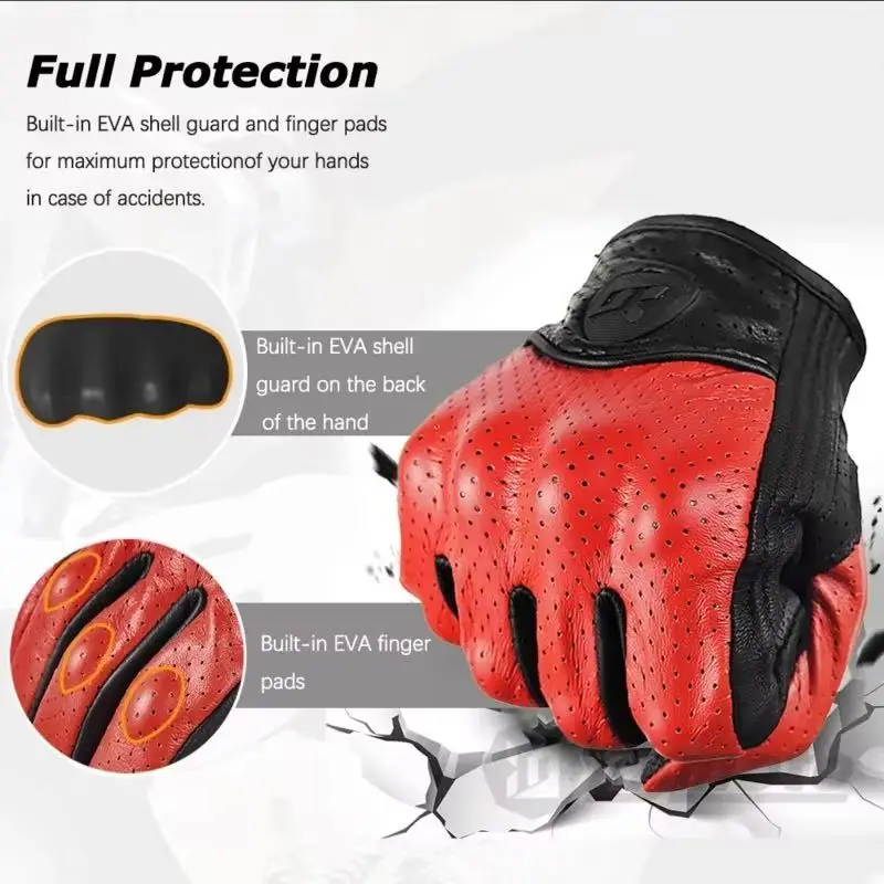 Summer Breathable Perforated Retro Leather Red/Yellow Motorcycle Gloves Full Finger Touchscreen, Built-in EVA Shell Protector
Summer Breathable Perforated Retro Leather Red/Yellow Motorcycle Gloves Full Finger Touchscreen, Built-in EVA Shell Protector