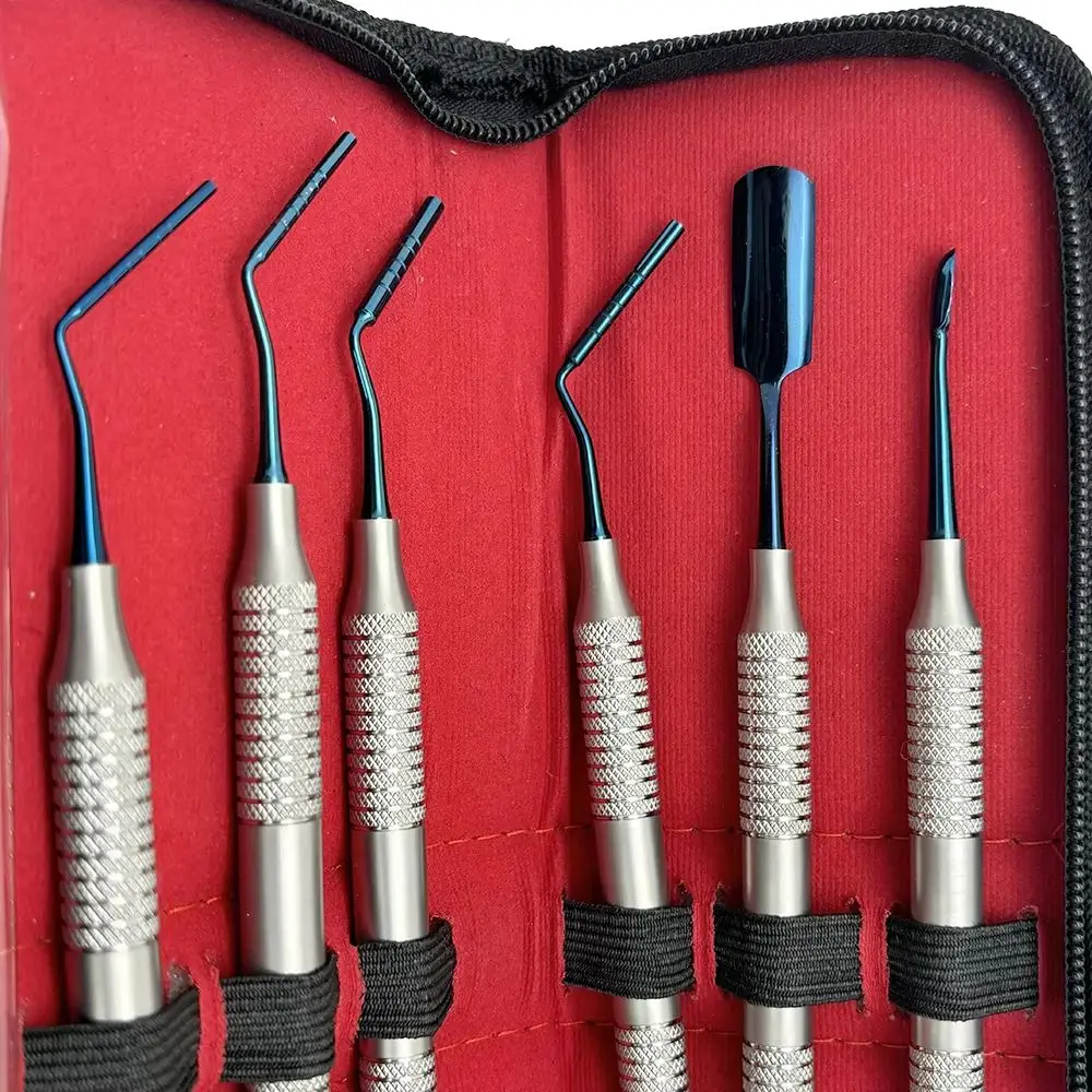 6Pcs Dental Implant Instruments Kit Dental Bone Powder Filling Restorative Bone Graft Dental Spatula Filler Titanium Coated Tool
6Pcs Dental Implant Instruments Kit Dental Bone Powder Filling Restorative Bone Graft Dental Spatula Filler Titanium Coated Tool