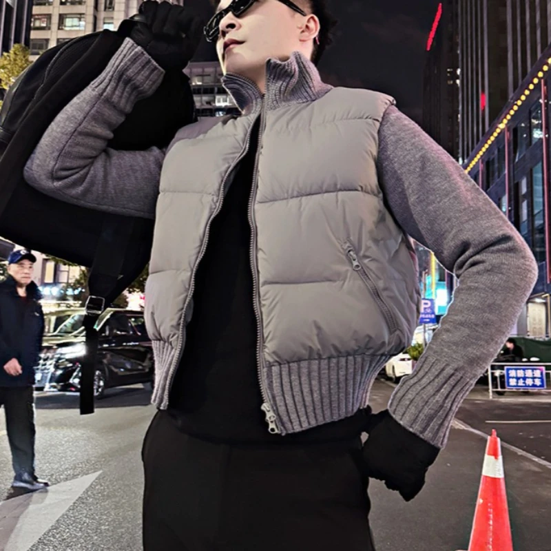 Korean Winter Jacket Men Sleeve Spliced Cotton Jacket Knitted Long Sleeved Casual Bomber Jacket Stand Up Collar Social Parkas
Korean Winter Jacket Men Sleeve Spliced Cotton Jacket Knitted Long Sleeved Casual Bomber Jacket Stand Up Collar Social Parkas