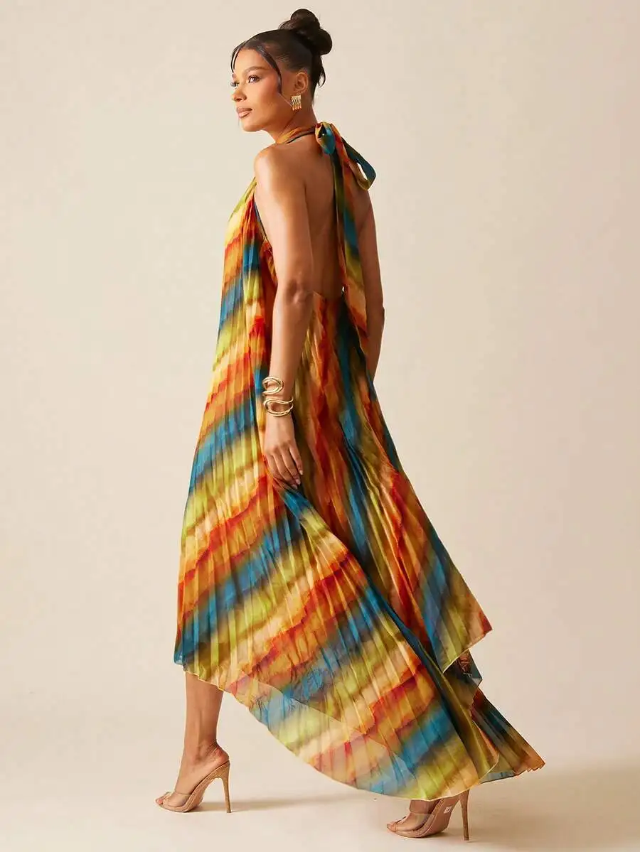 Abstract Print Halter Sleeveless Pleated Maxi Dress For Summer Evening Party
Abstract Print Halter Sleeveless Pleated Maxi Dress For Summer Evening Party