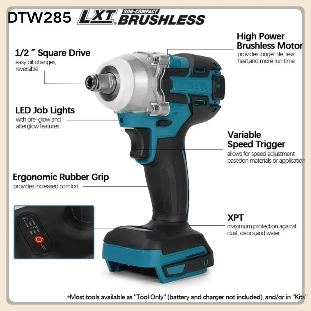 For Makita DTW285 18V Brushless Electric Screwdriver 280N.m 1/2" Socket Rechargeable Drill Driver Compatible with 18V Battery
For Makita DTW285 18V Brushless Electric Screwdriver 280N.m 1/2" Socket Rechargeable Drill Driver Compatible with 18V Battery