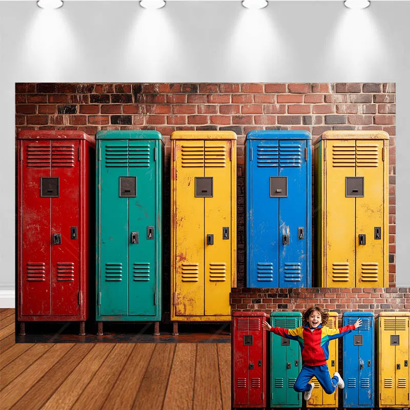 LS School Themed Photography Backdrop Kindergarten Colorful Cabinets Brick Wall Decor Party Kids Portrait Photo Background
LS School Themed Photography Backdrop Kindergarten Colorful Cabinets Brick Wall Decor Party Kids Portrait Photo Background