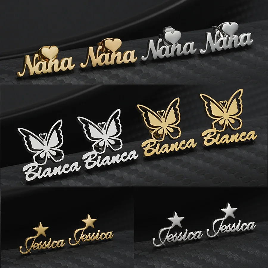 Butterfly Custom Cutting Name Gold Stud Earrings Woman Stainless Steel Heart Star Personalized Jewellery Luxury Earring Gift
Butterfly Custom Cutting Name Gold Stud Earrings Woman Stainless Steel Heart Star Personalized Jewellery Luxury Earring Gift