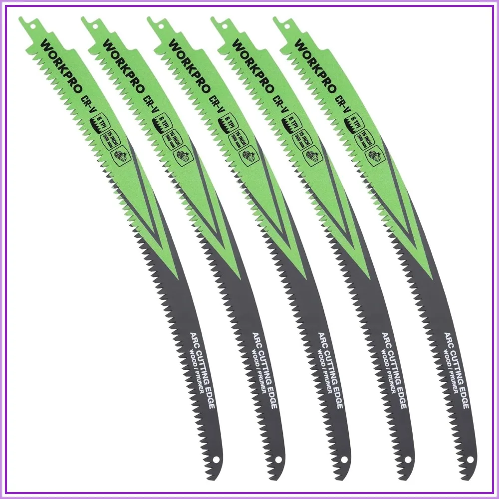 15" Japanese Teeth Wood Pruning Reciprocating Saw Blades Set, Arc Cutting Edge 6TPI, 5 Pack
15" Japanese Teeth Wood Pruning Reciprocating Saw Blades Set, Arc Cutting Edge 6TPI, 5 Pack