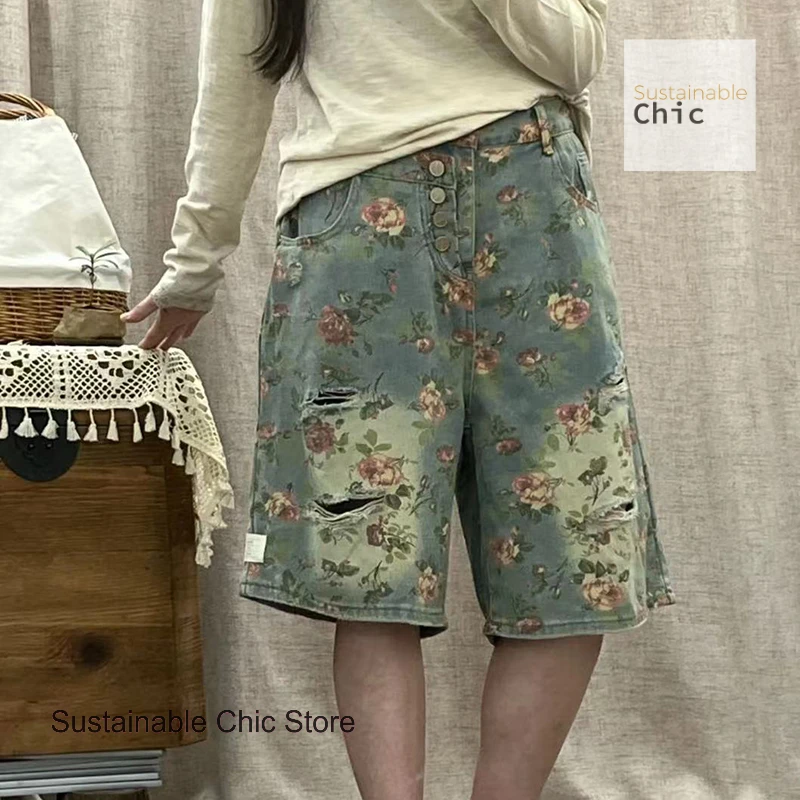 French loose print denim shorts women's summer new fashion temperament washed hole five-point denim wide-leg pants. jeans 
French loose print denim shorts women's summer new fashion temperament washed hole five-point denim wide-leg pants. jeans