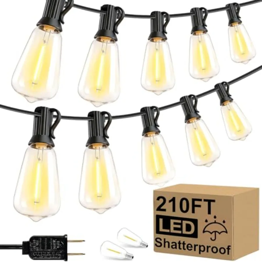 Upgraded LED Outdoor String Lights 210Feet Shatterproof Waterproof ST38 Vintage Edison Bulbs Patio Lights Energy Saving Hanging
Upgraded LED Outdoor String Lights 210Feet Shatterproof Waterproof ST38 Vintage Edison Bulbs Patio Lights Energy Saving Hanging