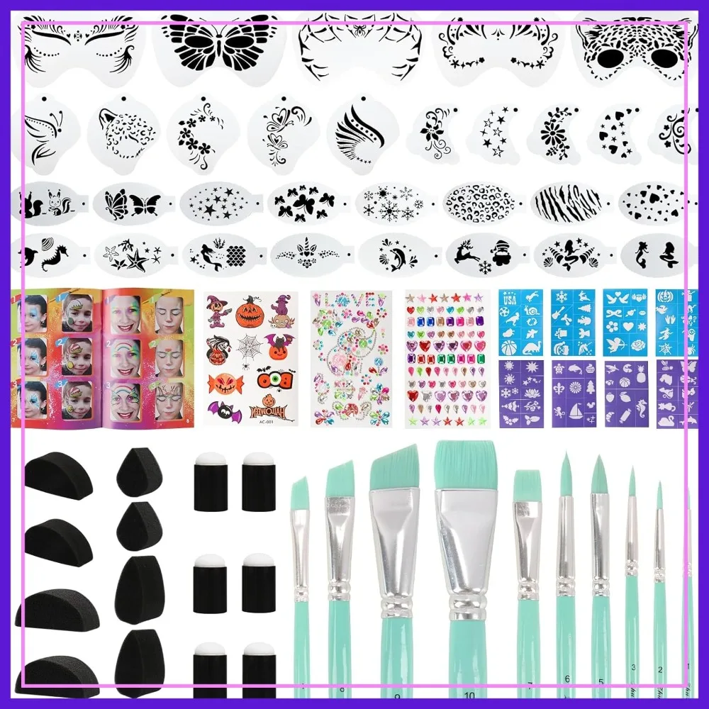 67-Piece Face Painting Kit: Brushes, Sponges, Stencils, Stickers & Book for Carnival, Halloween & Parties
67-Piece Face Painting Kit: Brushes, Sponges, Stencils, Stickers & Book for Carnival, Halloween & Parties