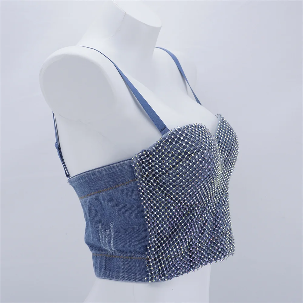 Nightclub Sexy American Hot Girl Denim Vest Stage Rock Trendy Women's Fishbone Corset Prism Plaid Net Drill Sling Summer
Nightclub Sexy American Hot Girl Denim Vest Stage Rock Trendy Women's Fishbone Corset Prism Plaid Net Drill Sling Summer