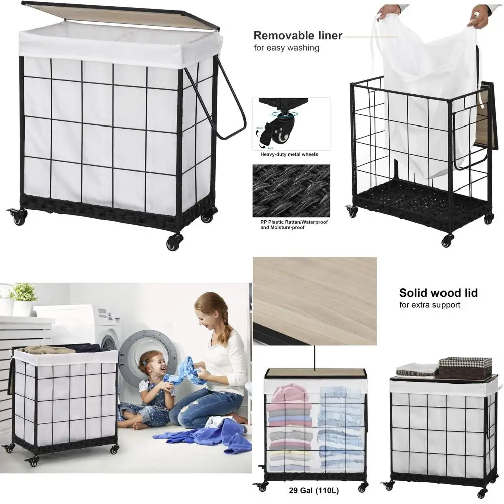 Heavy-Duty Laundry Hamper with Removable Liner, Wheels, Wood Lid, Metal Handle - Clothes Sorter, Durable Basket for Efficient So
Heavy-Duty Laundry Hamper with Removable Liner, Wheels, Wood Lid, Metal Handle - Clothes Sorter, Durable Basket for Efficient So