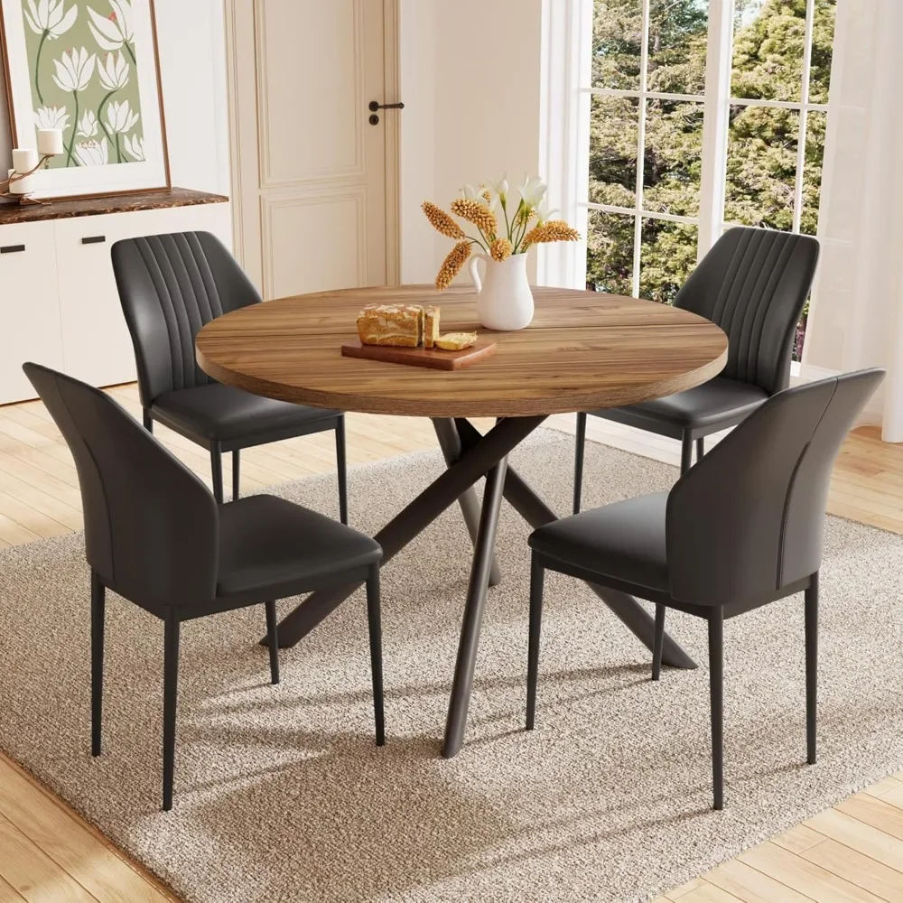 45.3'' Walnut Round Dining Table Set for 4, Mid Century Modern Small Coffee Set for Dining Room Kitchen Apartment
45.3'' Walnut Round Dining Table Set for 4, Mid Century Modern Small Coffee Set for Dining Room Kitchen Apartment