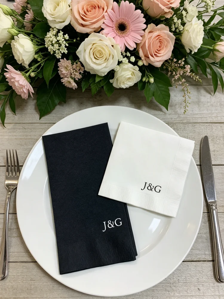 Monogrammed Disposable Beverage Paper Napkins, Elegant Custom Name Date Table Favors for Wedding Anniversary
Monogrammed Disposable Beverage Paper Napkins, Elegant Custom Name Date Table Favors for Wedding Anniversary