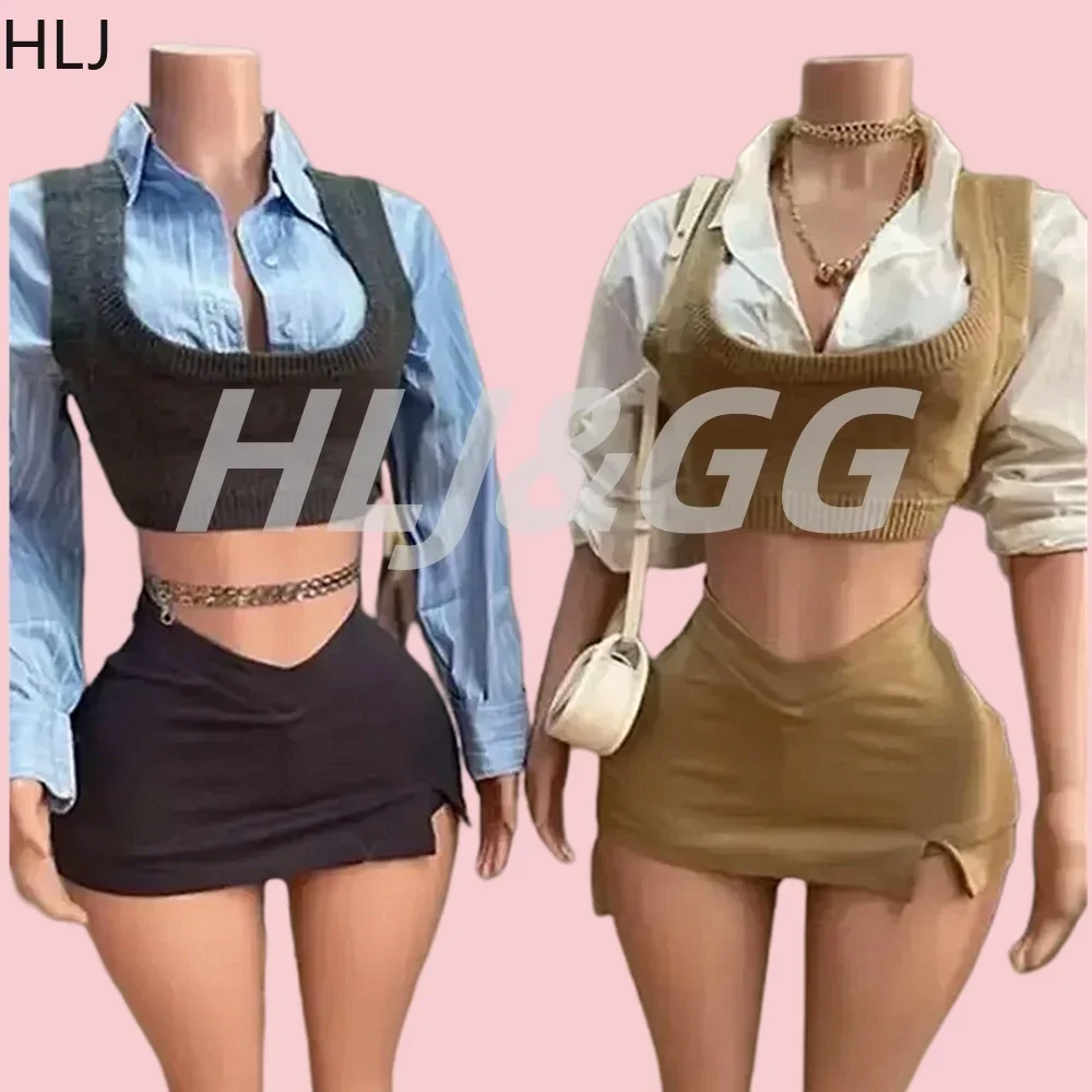 HLJ&GG Autumn Knit Vest Shirts Two Piece Sets Women Lapel Button Long Sleeve Top And Mini Skirts Outfits Fashion Retro 2pcs Suit
HLJ&GG Autumn Knit Vest Shirts Two Piece Sets Women Lapel Button Long Sleeve Top And Mini Skirts Outfits Fashion Retro 2pcs Suit