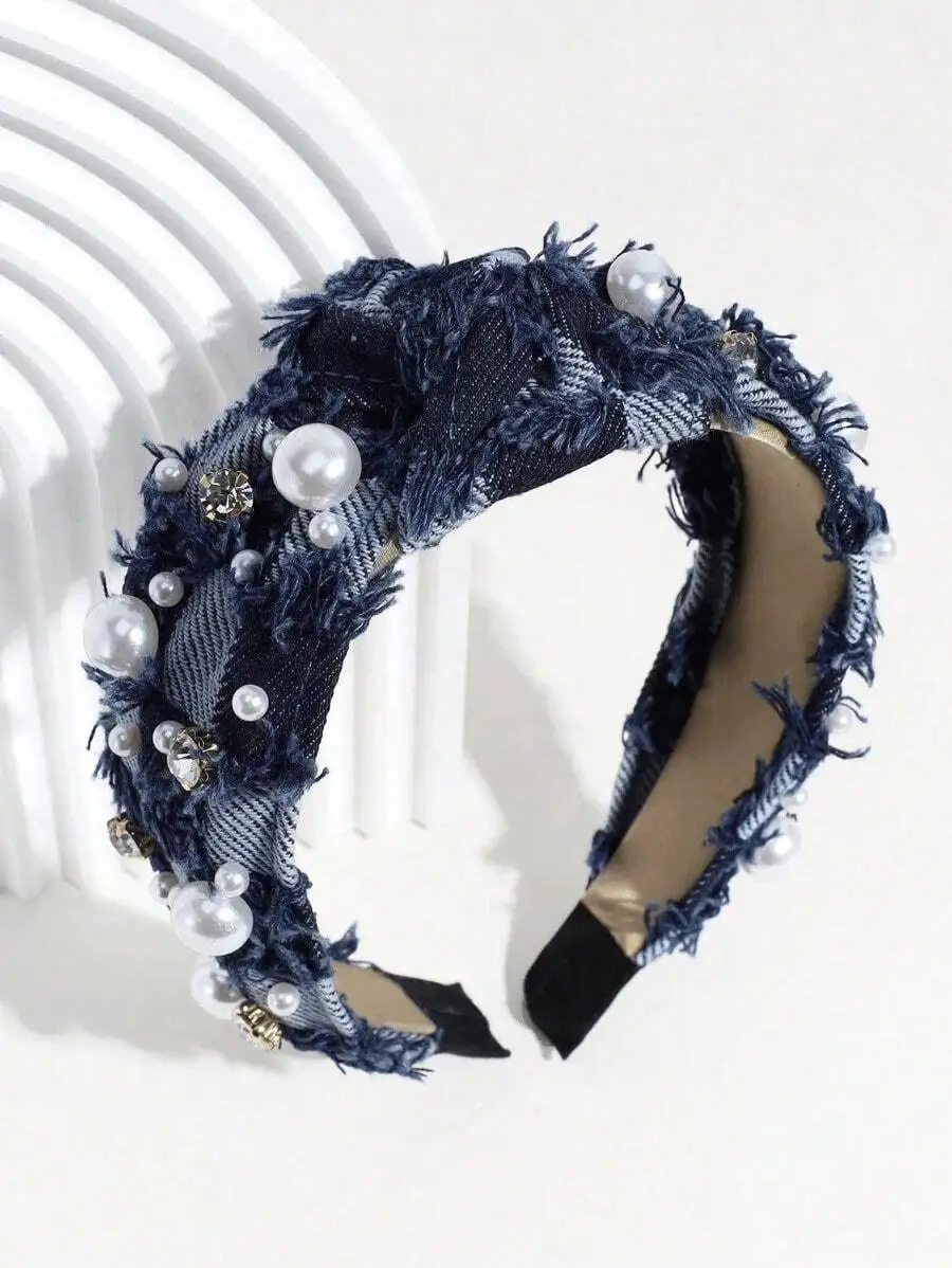 Denim Faux Pearl Rhinestone Knot Headband For Women Fashion Hair Accessory
Denim Faux Pearl Rhinestone Knot Headband For Women Fashion Hair Accessory