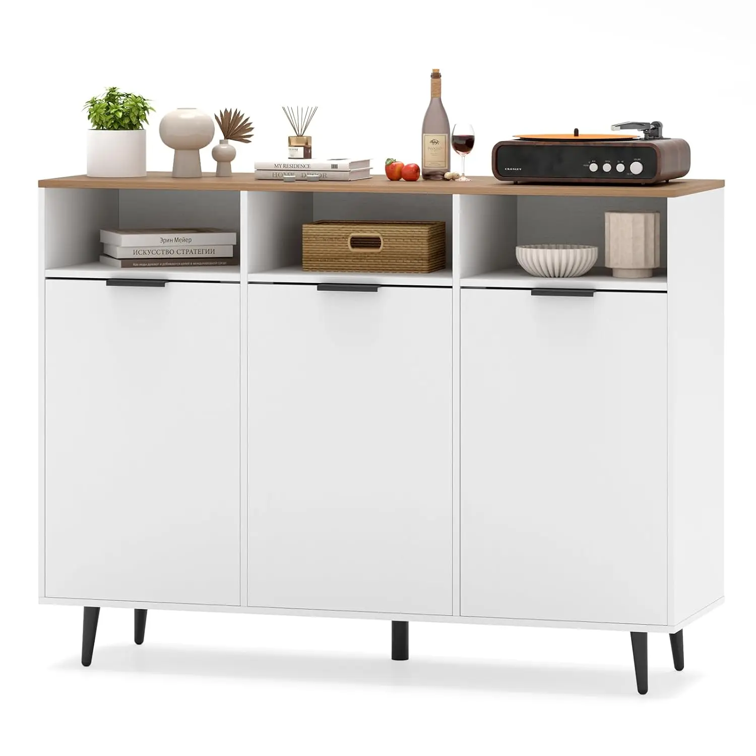 47" W Buffet Sideboard, Kitchen Storage Cabinet With 3 Open Compartments, 3 Doors, 5-Position Adjustable Shelves,, Customized
47" W Buffet Sideboard, Kitchen Storage Cabinet With 3 Open Compartments, 3 Doors, 5-Position Adjustable Shelves,, Customized