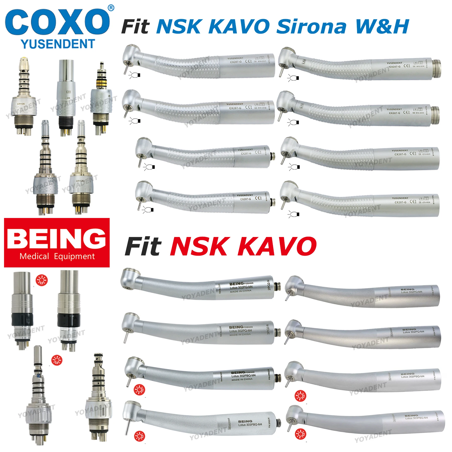 COXO BEING Dental Turbine Fiber Optic High Speed Handpiece Dentistry LED Coupler 6 Pin Fit KAVO NSK SIRONA WH Handle Tool
COXO BEING Dental Turbine Fiber Optic High Speed Handpiece Dentistry LED Coupler 6 Pin Fit KAVO NSK SIRONA WH Handle Tool