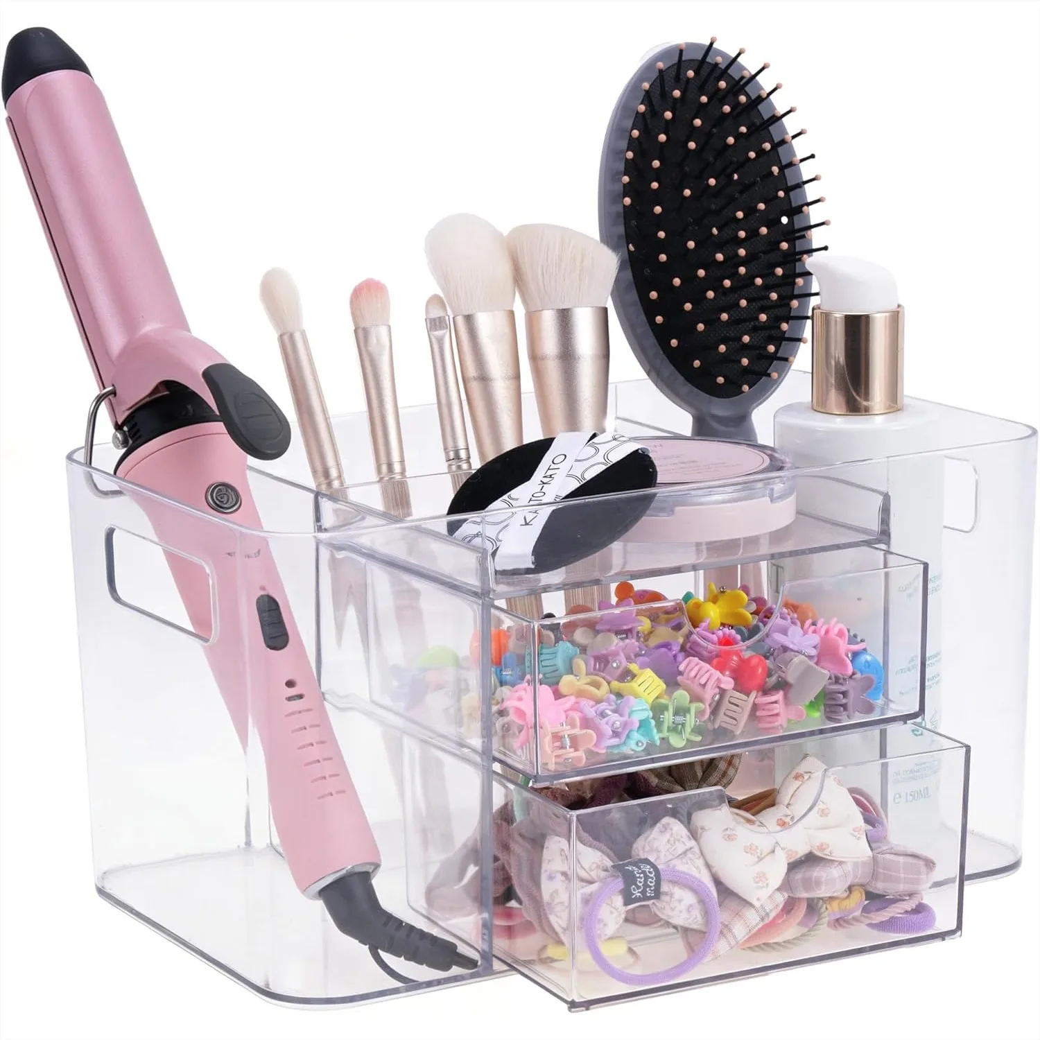 Clear Hair Accessory Organizer with 2 Drawers & 3 Compartments for Girls Women, Vanity Storage for Hair Ties Clips Bobby Pins
Clear Hair Accessory Organizer with 2 Drawers & 3 Compartments for Girls Women, Vanity Storage for Hair Ties Clips Bobby Pins