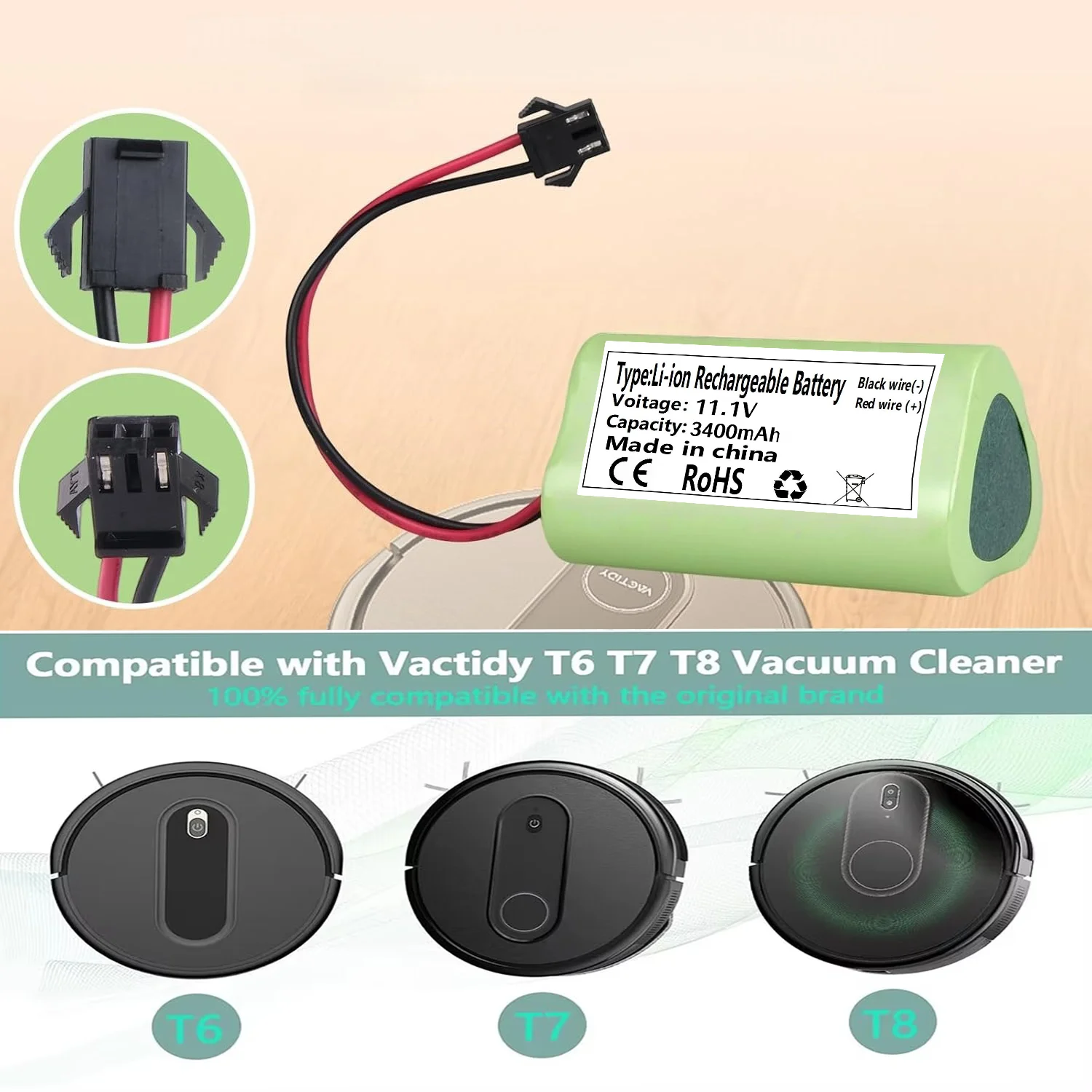 Replaceable Vacuum Battery Compatible with Vactidy T6 T7 T8 LS001-02 10.8V/11.1V 3400mAh Robotic Vacuum Cleaner.
Replaceable Vacuum Battery Compatible with Vactidy T6 T7 T8 LS001-02 10.8V/11.1V 3400mAh Robotic Vacuum Cleaner.