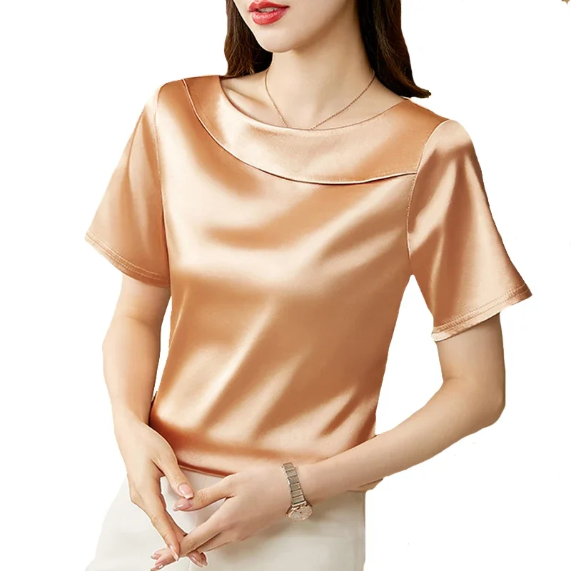 Korean fashion Summer Women Tops New Silk Satin Shirt Solid Short Sleeve Casual Loose Pullover Blouse ZL86
Korean fashion Summer Women Tops New Silk Satin Shirt Solid Short Sleeve Casual Loose Pullover Blouse ZL86